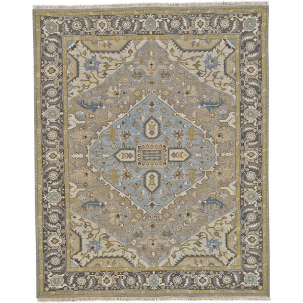 HomeRoots 6 x 9 Blue, Taupe, Tan Oriental Area Rug