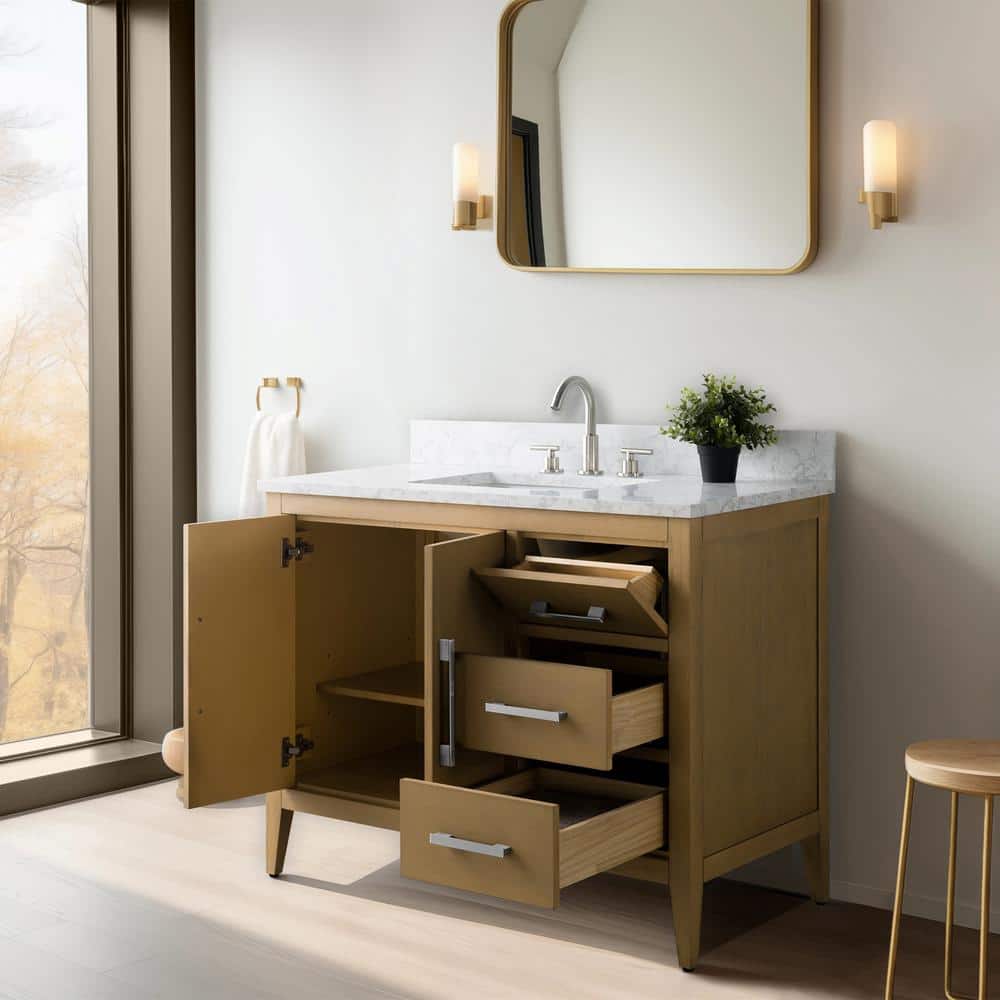 Natural Oak 42'' Single Bathroom Vanity with Engineered Marble Top