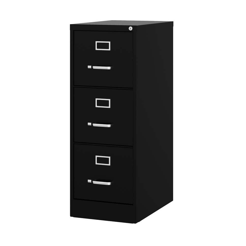 Black Steel 3-Drawer Lockable Vertical File Cabinet
