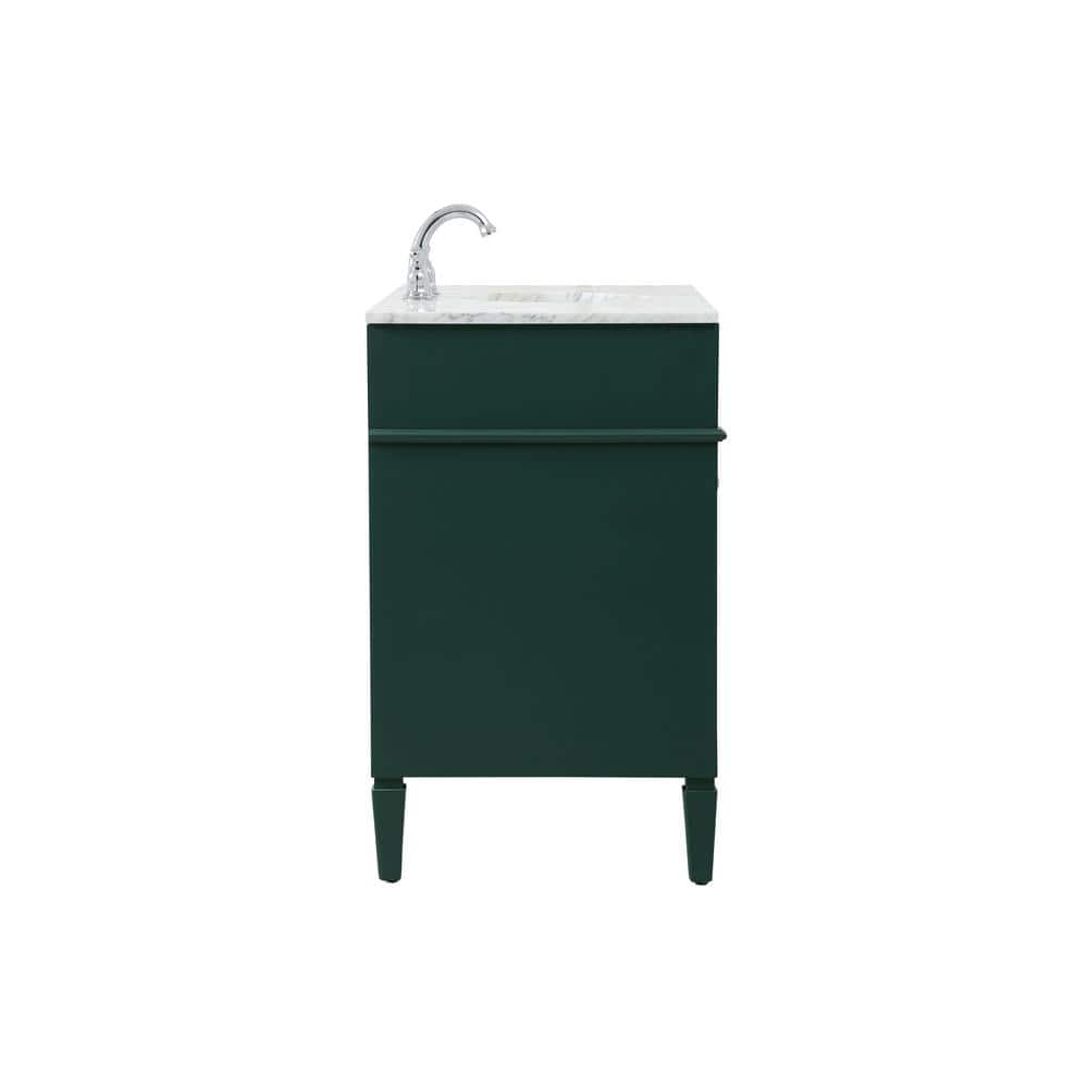 Green Solid Wood and Marble Single Bathroom Vanity