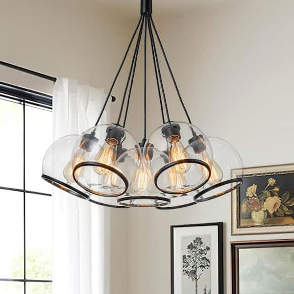 Y'INSP Jett 7-Light Matte Black Modern Globe Cluster Chandelier Sputnik Ceiling Light Fixture Mid Century Bubble Pendant Light