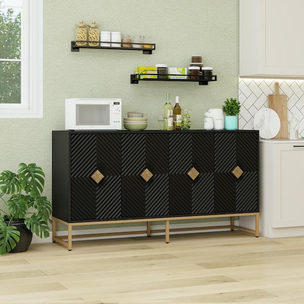Tileon Sideboard Buffet Cabinet With Storage, Modern Coffee Bar Cabinet With Adjustable Shelf in Black