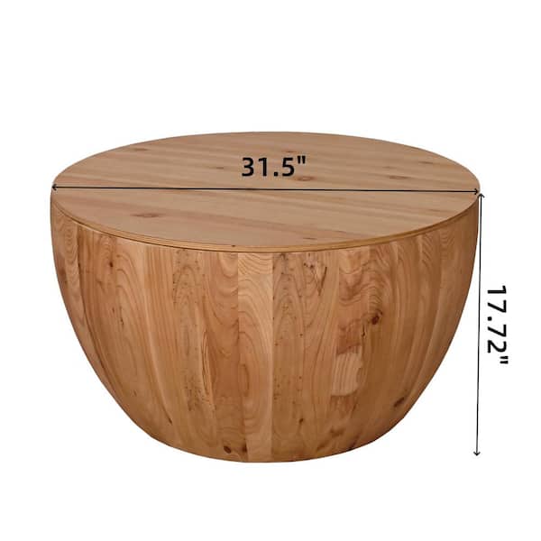 Natural 31.50 in. Wood Vintage Style Bucket Shaped Coffee Table