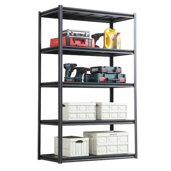 Tileon 5 Tier Heavy Duty Metal Storage Shelves, Adjustable, Storage Shelves for Basements, Garages and Kitchen in Black