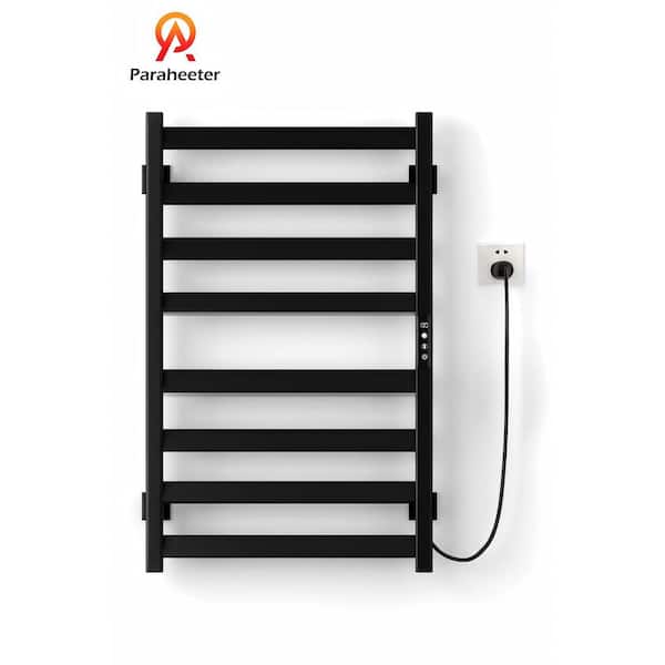 Electric Towel Warmer Wall Mount Heated Towel 8 Bars Plug in Hardwired Black