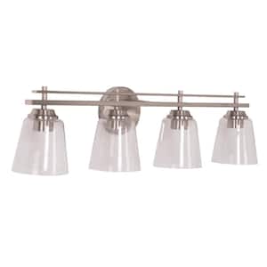 Drake 33.08 in. 4-Light Brushed Polished Nickel Finish Vanity Light with Seeded Glass