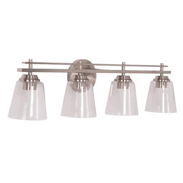 CRAFTMADE Drake 33.08 in. 4-Light Brushed Polished Nickel Finish Vanity Light with Seeded Glass