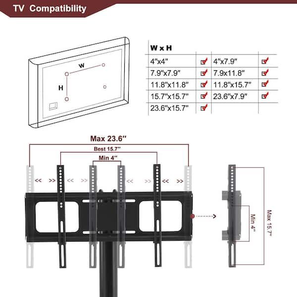 GHOUSE SSuper 43.30 in. Black Glass TV Stand Fits TV's up to 65 in. with  3-Tier Shelves HFW24105047 - The Home Depot