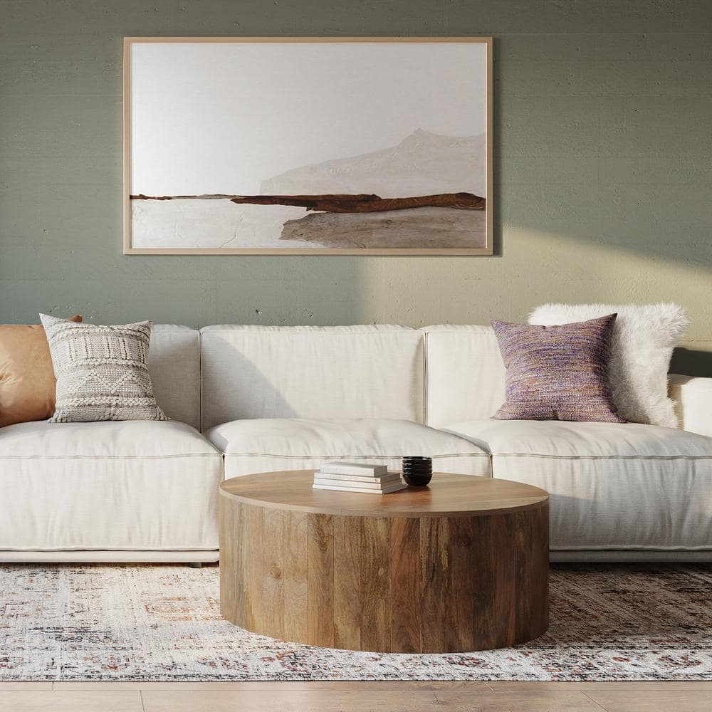 Natural Solid Mango Wood Round Drum Coffee Table