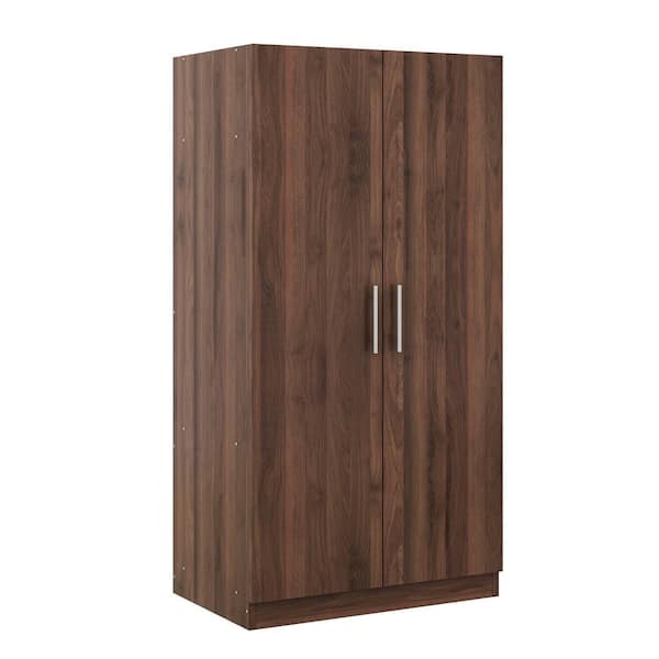 Harper & Bright Designs Brown Wood 31.5 in. Wardrobe Armoire with Hanging Rail and 3-Storage Shelves