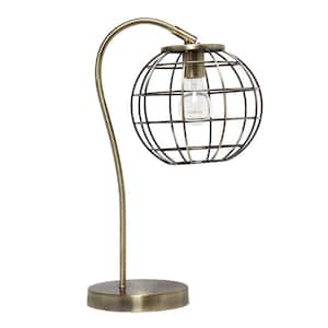 20 in. Antique Brass Caged In Metal Table Lamp