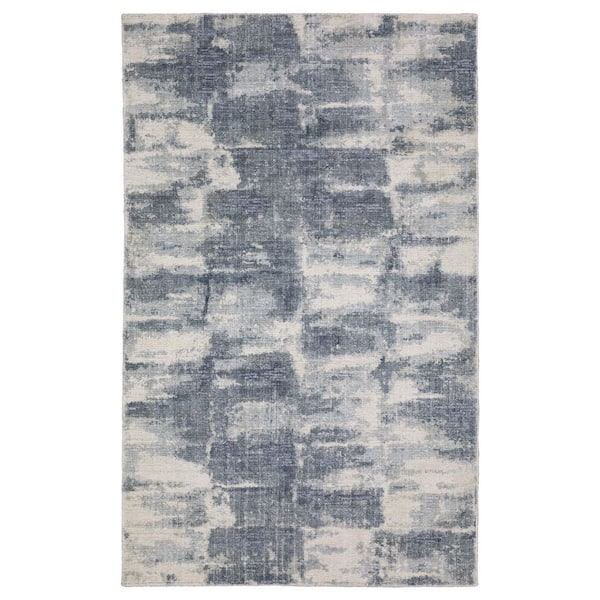 Cadence Blue/Ivory 9 ft. x 12 ft. Elegant Abstract Wool-Viscose Hand-Loomed Indoor Area Rug