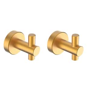 Wall Mounted Round Bathroom Robe Hook and Towel Hook in Gold (2-Pack Combo)