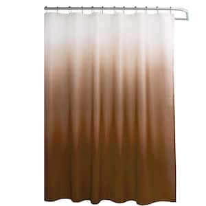 Ombre Chocolate 70 in. x 72 in. Texture Printed Shower Curtain Set with Beaded Rings