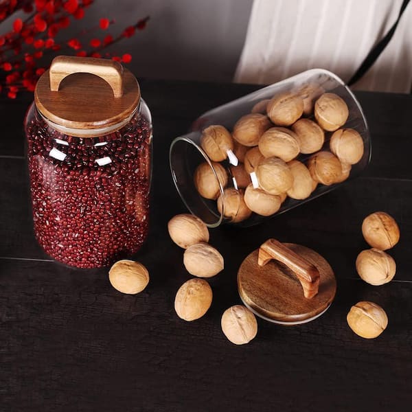 Canister 2-Piece Glass Kitchen Pantry Storage Set with Airtight Acacia Lid for Noodles Flour Cereal Coffee