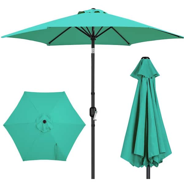 Yaheetech 9 ft. Patio Umbrella 95 in. H 6-Ribs Market Umbrella with Push Button Tilt and Crank, Turquoise