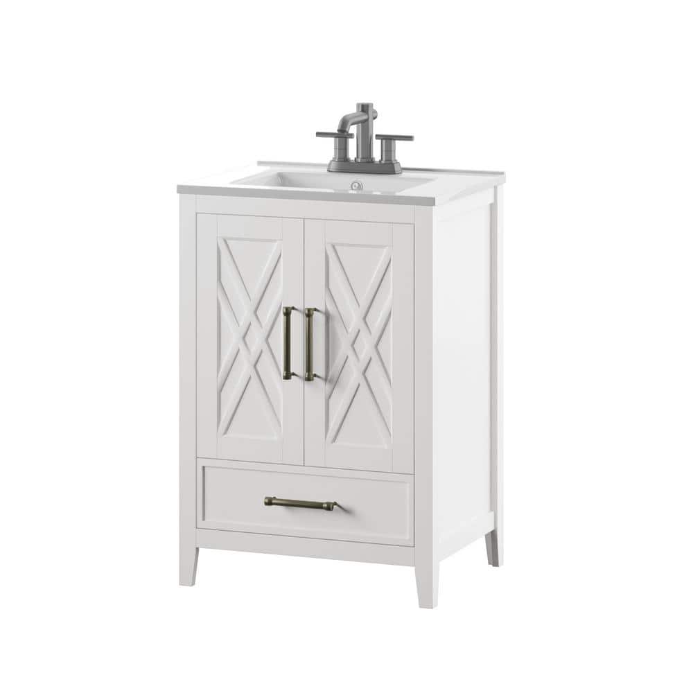 White Freestanding Single Bathroom Vanity with Lower Drawer