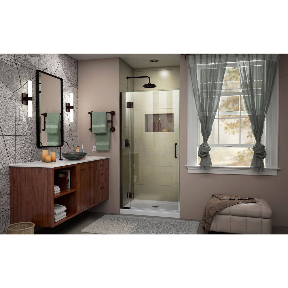 Unidoor-X 30" x 72" Frameless Clear Glass Shower Door with Oil Rubbed Bronze Hardware