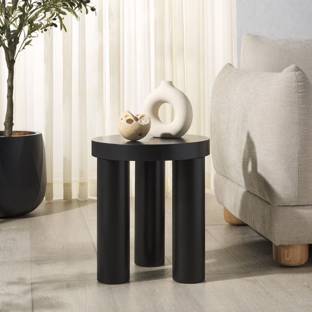 Bary 15 in. Black Round Wood End Table price history on PriceWatchPro