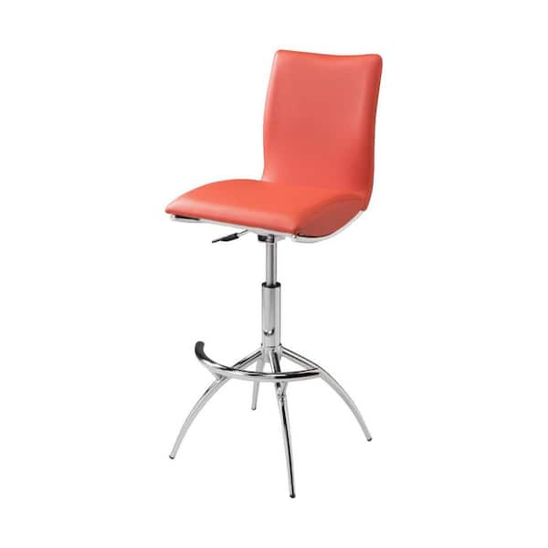 HomeRoots 26 in. Orange Low Back Metal Adjustable Height Bar Chair with Faux Leather Seat Set of 2