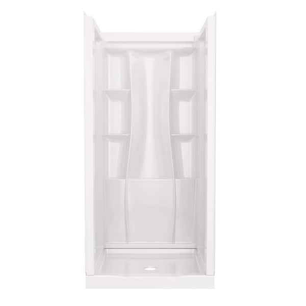 Classic 500 36 in. L x 36 in. W x 72 in. H 4-Piece Alcove Shower Kit with Shower Wall and Shower Pan in High Gloss White