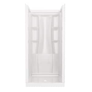 Classic 500 36 in. L x 36 in. W x 72 in. H 4-Piece Alcove Shower Kit with Shower Wall and Shower Pan in High Gloss White