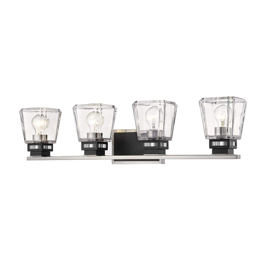 Jackson 33 in. 4-Light Brushed Nickel and Matte Black Vanity Light with Cle