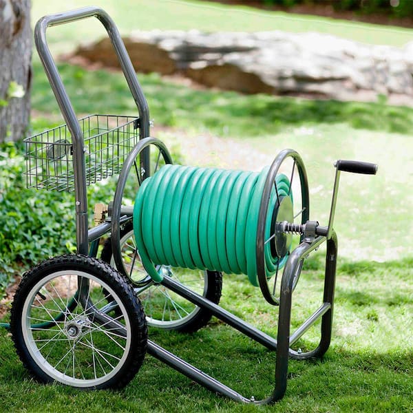 Vintage Garden Hose Reel~Wheeled Cart~Green Paint-Metal And Wood~36x18