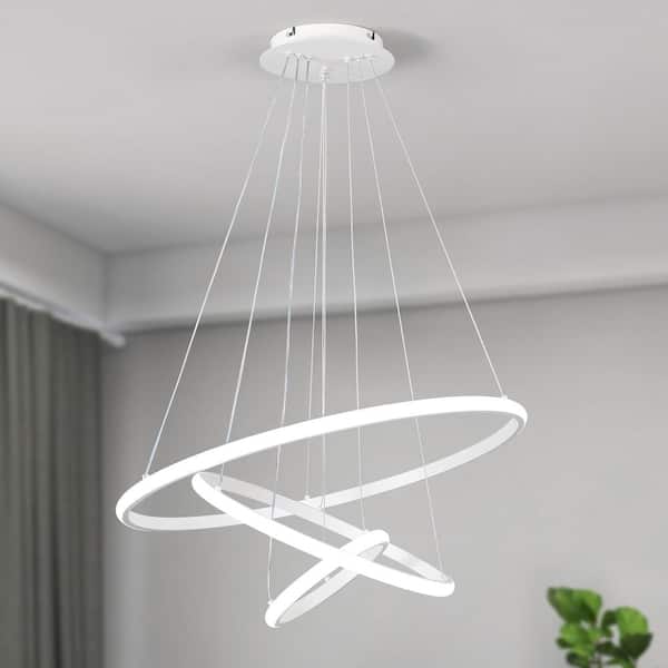 ZJVAIVE 60-Watt White 3 Ring LED Hanging Pendant Light Fixture Dimmable Chandelier Lighting for Kitchen Island