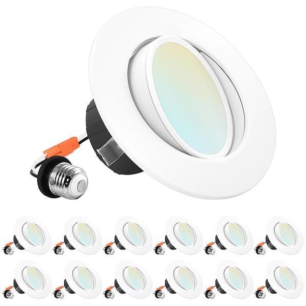 LUXRITE 4 in. Gimbal Recessed LED Can Lights 5 Color Options Dimmable Wet Rated 8-Watt/60-Watt 700 Lumens Wet Rated (12-Pack)