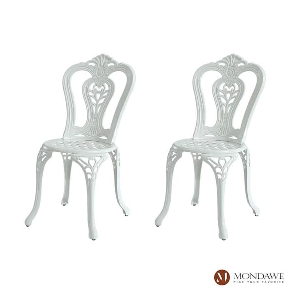 Mondawe 2-Piece White European Carving Cast Aluminum Outdoor Armless Bistro Chair for Yard