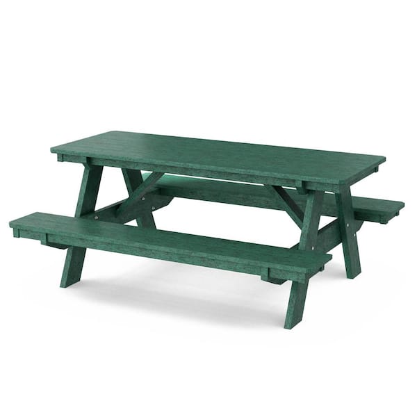 Heritage 72 in. Turf Green Rectangle HDPE Plastic Picnic Table Seats 6 People