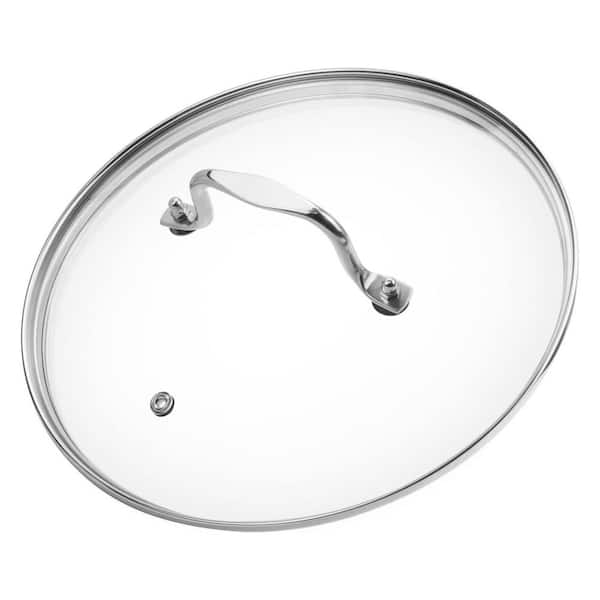 Universal Tempered Glass Lid with Steam Vent and Stainless Steel Rim for 9.5 Inch Frying Pan or Pot Cover