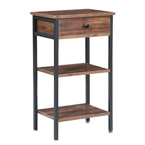 Brown Nightstand, Side, End Table with 1 Drawer, 3-Tier Slim Bedside Table 15.7 in. L x 11.8 in. W x 27.6 in. H
