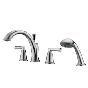 Z 2-Handle Deck-Mount Roman Tub Faucet with Hand Shower in Brushed Nickel
