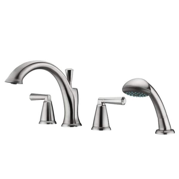 Ultra Faucets Z 2-Handle Deck-Mount Roman Tub Faucet with Hand Shower in Brushed Nickel