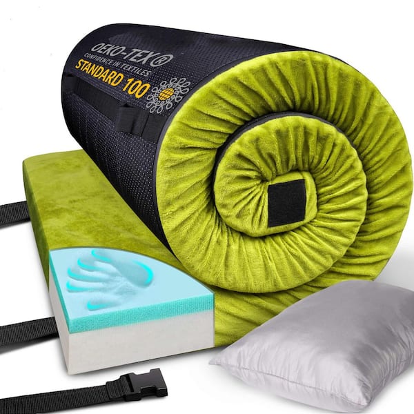 72 in. x 24 in. x 3 in. Memory Foam Camping Mattress for Car Tent Cot, Roll-Up Glamping Floor Bed for Guests Sleepover