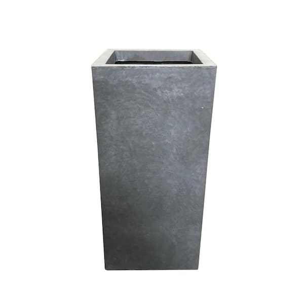 23.6"H Slate Gray Tall Rectangular Concrete Planter with Drainage Plug for Garden Patio