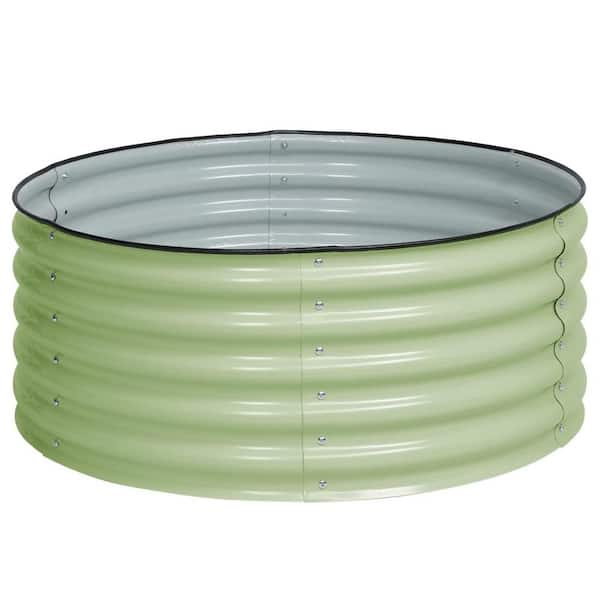 Aoodor 42 in. W x 17 in. H Green Round Galvanized Metal Raised Garden Bed Ground Modular Planter Box