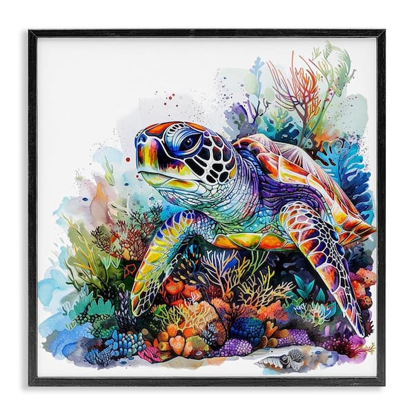 Stupell Industries Aquatic Sea Turtle by LSR Design Studio Black Framed Animal Giclee Art Print 17 in. x 17 in.
