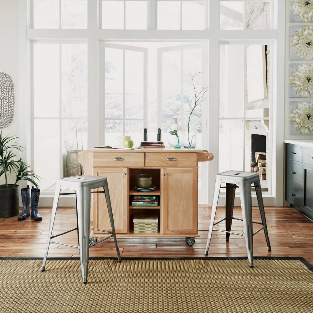 Natural Wood Kitchen Cart with Wine and Spice Rack