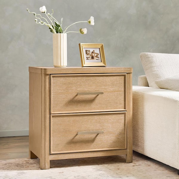 Anton Natural 2-Drawer 28 in. W Nightstand with Built-in Outlets