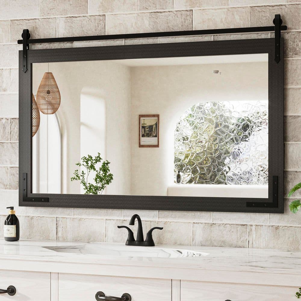 45 in. W x 30 in. H Rectangular Barn Door Black Mirrors Wood Framed Mirror Farmhouse Bathroom Vanity Mirror price history on PriceWatchPro