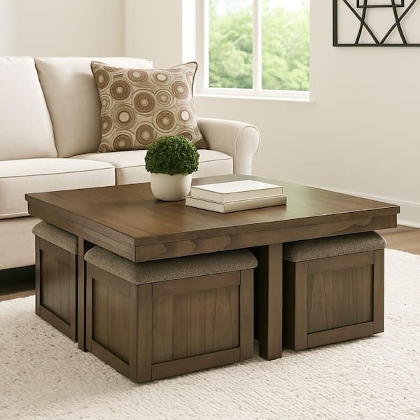 Benjara Olaf 40 Brown and Gray Square Shape Wood Coffee Table