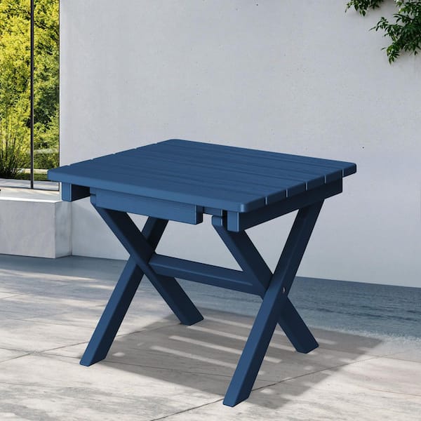 JEAREY Navy Blue HDPE Plastic Portable Patio End Table Folding Outdoor Coffee Table