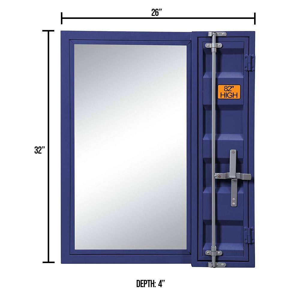 Blue Industrial Cargo Vanity Mirror with Storage Door
