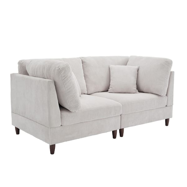 Uixe 80 in. Modern Straight Arm Corduroy Upholstered Rectangle 2-Seater Sofa in Sea Salt Gray