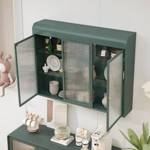 35.45 in. W x 7.87 in. D x 27.55 in. H Bathroom Storage Wall Cabinet in Dark Green, Metal Glass Cabinets