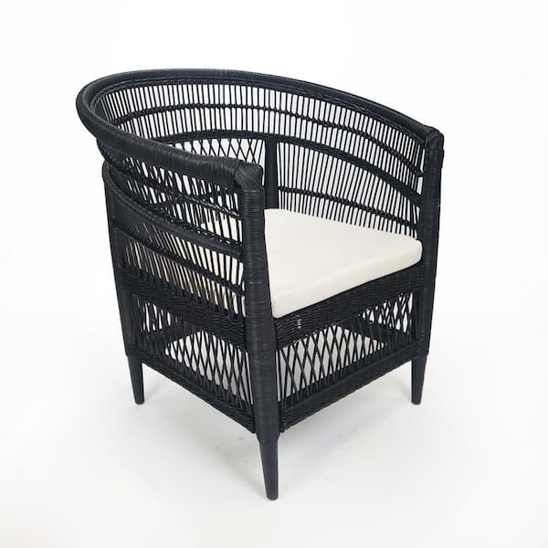 Warehouse of Tiffany Symka Curved Back Black Woven Rattan Armchair with Padded Seat