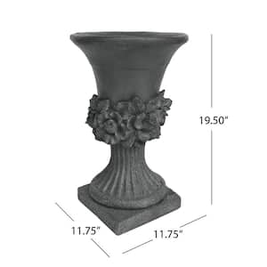 Calliope 11.75 in. x 11.75 in. Antique Grey Lightweight Concrete Outdoor Patio Garden Urn Planter with Floral Accents